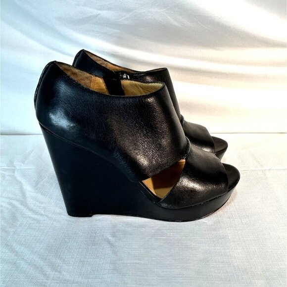 Coach Jaelyn Q1219 Black Wedge Heels Platform Sandals Leather Open Toe 7B - Picture 1 of 15